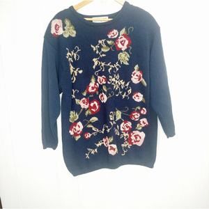 Cottagecore Cross Stitch Sweater Chrysantheme Women
